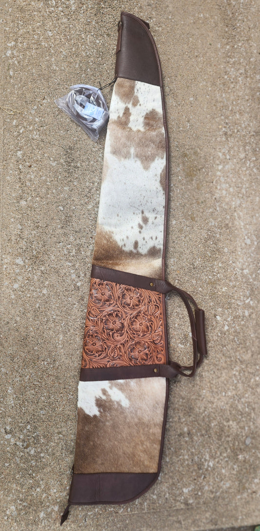 Large Cowhide and Hand Tooled Leather Carry Case