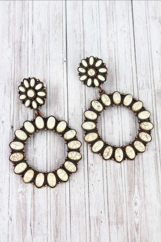 Western White Beaded Circle Earrings