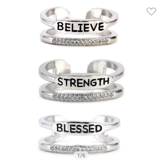 Inspirational Rings - Believe Strength Blessed