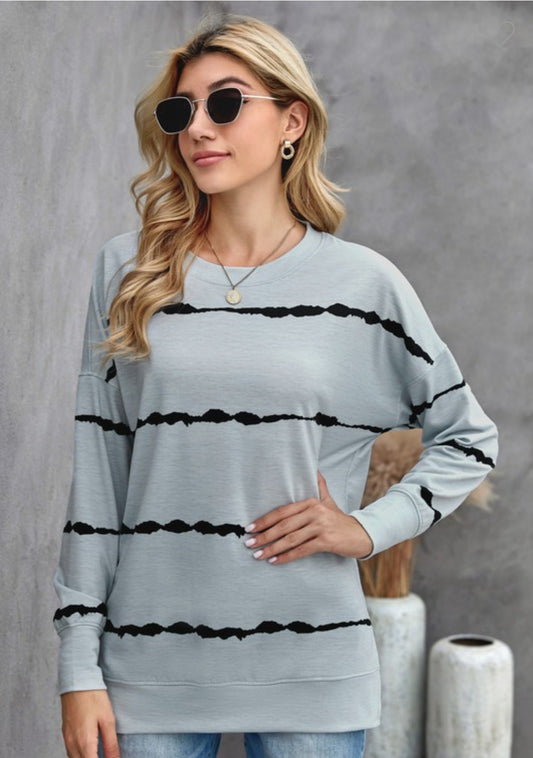 Grey Stripe Sweatshirt Top