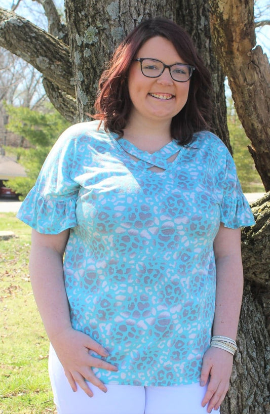 Teal Animal Print Top